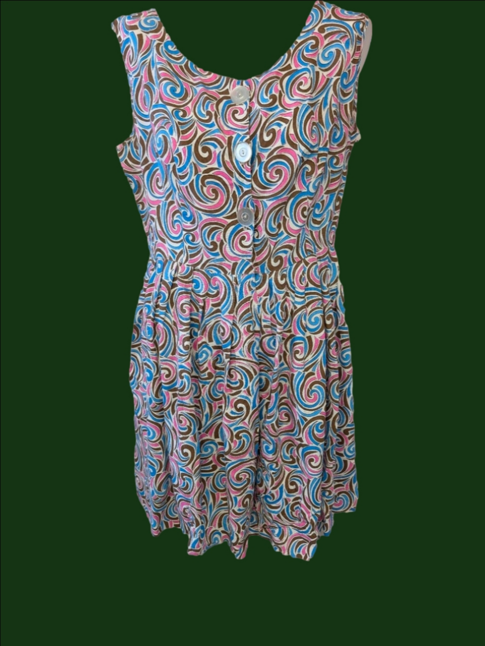Vintage Handmade Sleeveless Swirl Psychedelic Print 1970s Dress